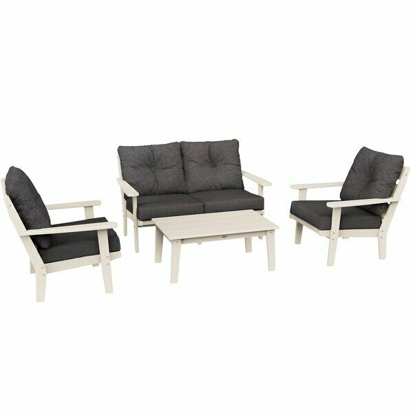 Polywood Lakeside Sand / Ash Charcoal 4-Piece Deep Patio Set with Chair Loveseat and Coffee Table 633PWS2SA145